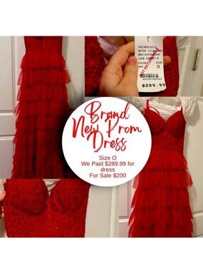 Camille La Vie Red Lace & Tulle Tiered Prom Dress Size 0 New With Tags